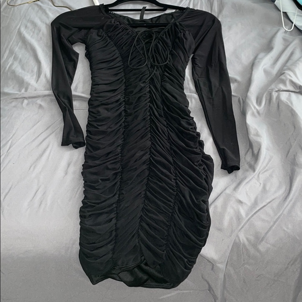 Ruched brand new long sleeve sheer dress